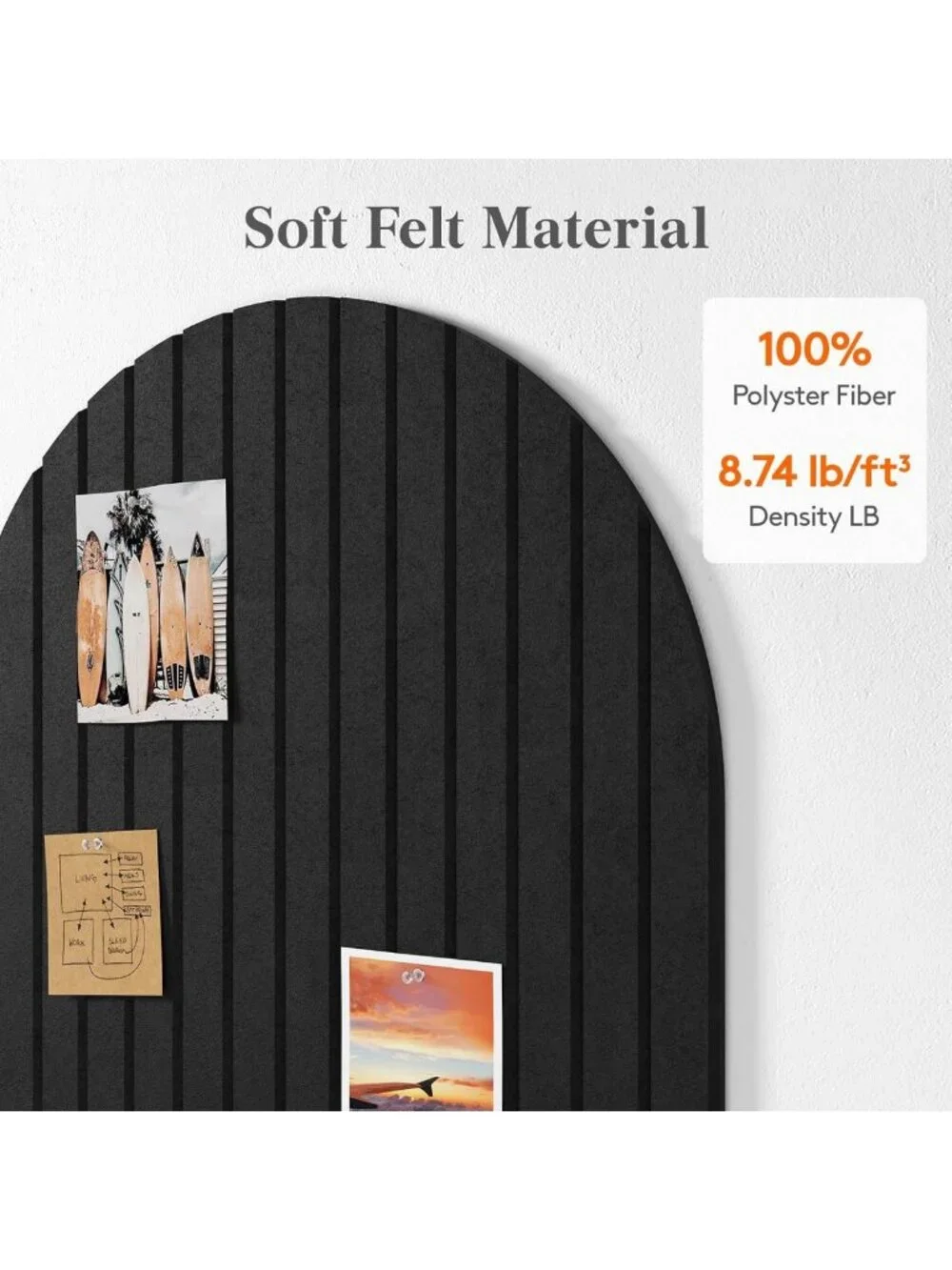 6-Pack Arched Felt Bulletin Board Panels, Self-Adhesive Wall Decor, Office
